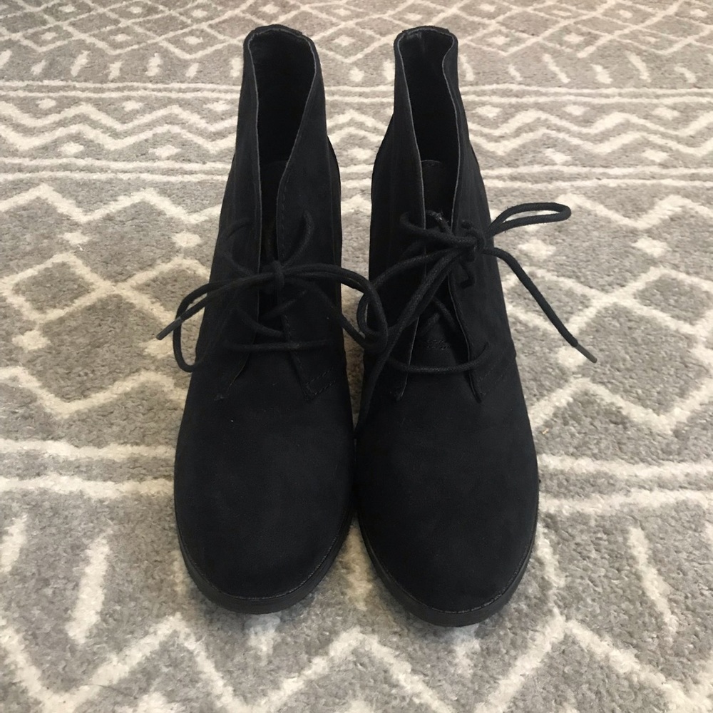 Black Lace-up Faux Suede Booties